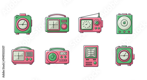Collection of illustrated vintage radio devices