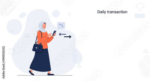 Woman in hijab using smartphone for daily transactions, financial app, mobile banking