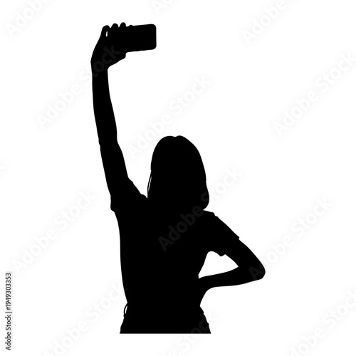 Silhouette of a young woman taking a selfie with a smartphone for social media and digital self-expression