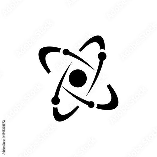 Abstract atom icon with orbiting electrons on white background