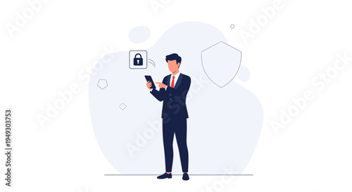 Businessman using smartphone for secure online transactions and data protection