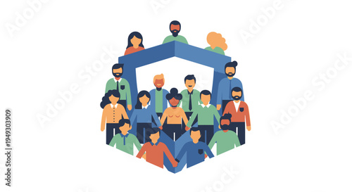 Diverse Community Team Collaboration: Unity, Inclusion & Support Concept with People Holding Hands Under Protection Icon