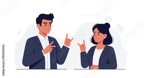 Modern Business Professionals Making Rock On and Peace Sign Hand Gestures – Confidence, Success, and Unconventional Teamwork