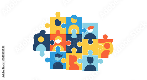 Diverse Team Puzzle Pieces: Collaboration, Unity, and Inclusion Concept