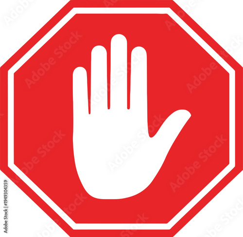 Red stop sign symbol with white hand