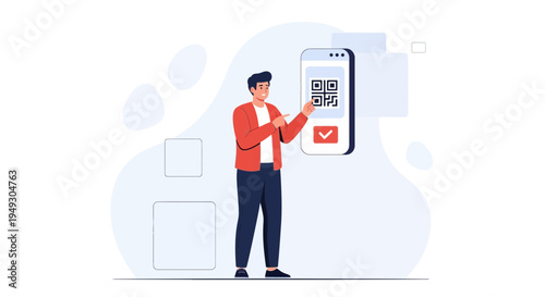 Man Scanning QR Code on Smartphone for Online Payment or Information