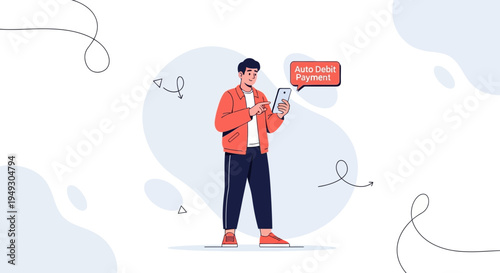 Man Using Mobile Phone for Auto Debit Payment, Online Banking Concept