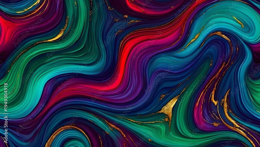 Fototapeta premium A vibrant and colorful abstract artwork with swirling patterns and gold accents