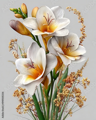 Elegant white lily flower botanical illustration high resolution picture