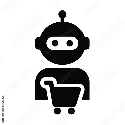 AI Robot Shopping Cart Icon for ecommerce, retail, store marketplace vector illustration