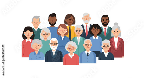 Diverse Group of Senior and Middle-Aged Adults Vector Illustration