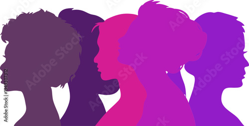 Colorful women diversity icon portraits collection representing female empowerment, equality, community and multicultural identity in modern artistic style.