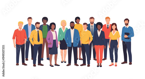 Diverse Group of Business Professionals: Multi-Ethnic Men and Women Standing Together, Representing a Modern Workforce or Community