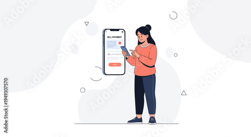 Woman Using Mobile App for Online Shopping or Service on Smartphone Screen