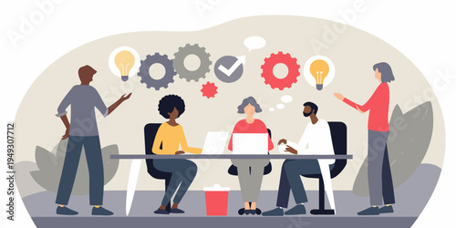 Diverse team collaborating around a table with creative ideas and concepts