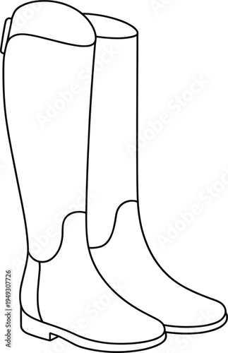 Classic knee high boots vector illustration, stylish leather footwear outline design, women fashion shoe template, elegant riding boots sketch isolated on background