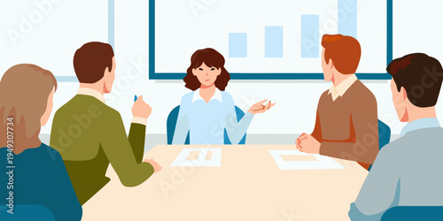 Job interview in progress with a panel of interviewers and candidate