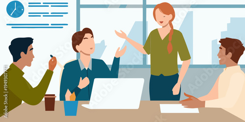 Business team collaborating in a modern office meeting setting