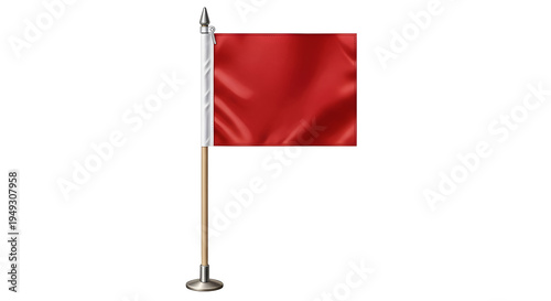 Small Red Flag on Wooden Pole with Metal Base Isolated on red flag, small flag, warning flag isolated on a transparent