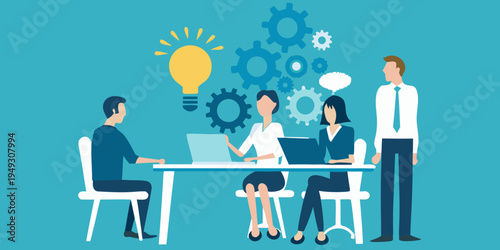 Team collaboration generates ideas and innovation with technology