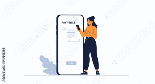 Woman Paying Bills Online Using Mobile App on Smartphone
