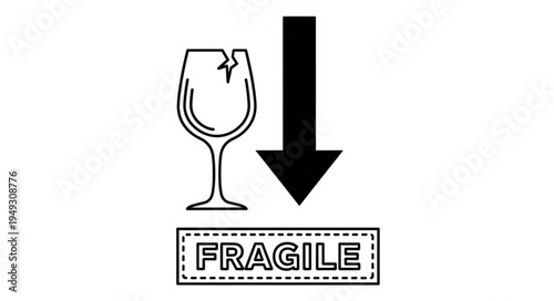 Fragile glass symbol with down arrow and text label.