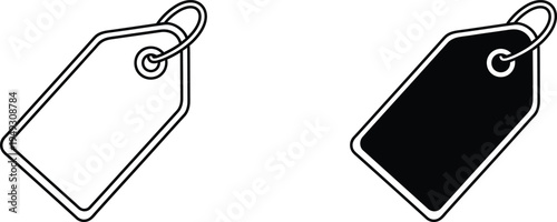 A simple illustration of two blank price tags on a white background