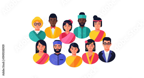 Diverse Multicultural People Avatars Group Illustration for Global Community, Teamwork, and Social Network