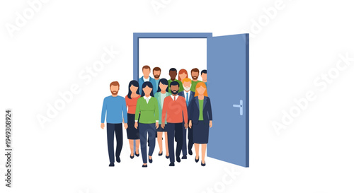 Diverse Business Team Walking Through Open Door - Opportunity, New Beginnings & Collaboration