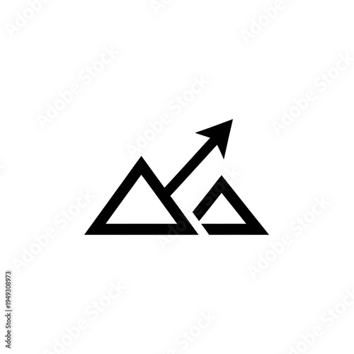 Abstract mountain icon with arrow suggesting growth and success