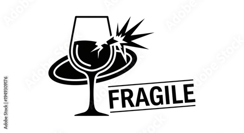 Fragile warning symbol on a broken wine glass.