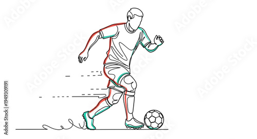 Soccer Player Kicking Ball Dynamic Action Sketch.