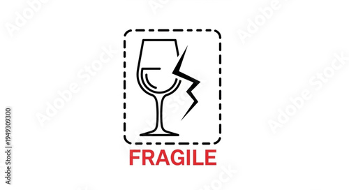 Fragile glass symbol warning sign for shipping and handling.