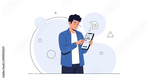 Man Using Mobile App for Bill Payment and Online Transactions