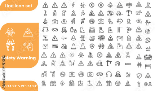 Safety warning and industrial line icon set editable and resizable symbols for protection and caution signs