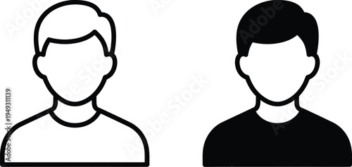 A simple illustration of two faceless men in contrasting black and white