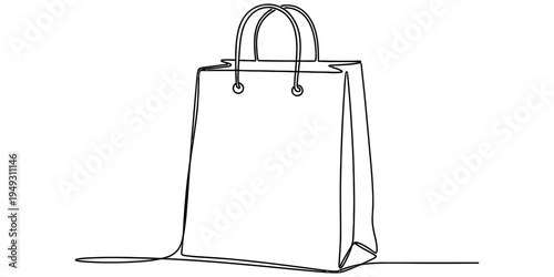 Continuous One Line Drawing of Paper Shopping Bag Retail Symbol