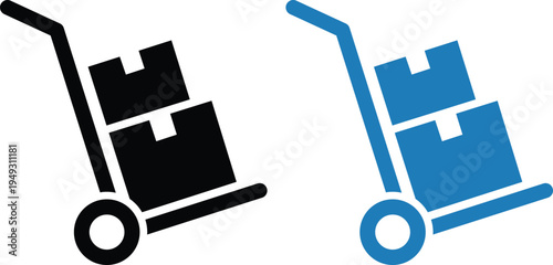 Black and blue hand truck dolly with two stacked boxes trolley cart