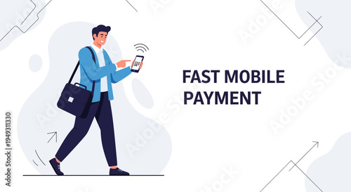 Man Using Smartphone for Fast Mobile Payment Transaction, Modern Technology Concept