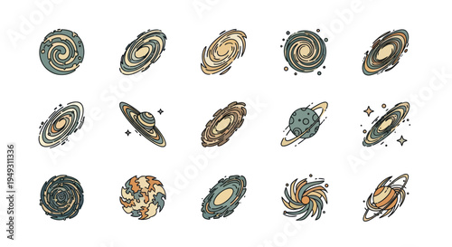 Cosmic galaxies and planets illustration