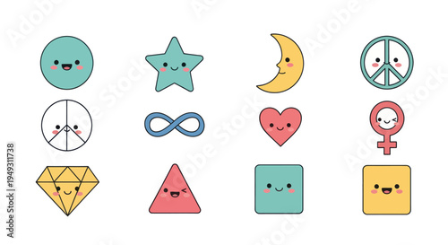 Cute cartoon shapes collection on white