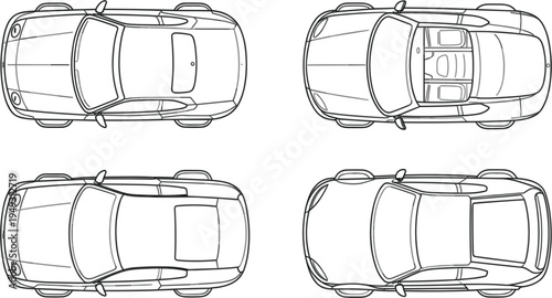 Title: Set of mountain range vector silhouettes featuring rugged peaks and evergreen pine forest treelines for outdoor adventure design.