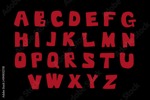 Bold playful hand drawn alphabet letters. Funky cartoon uppercase ABC font with irregular shapes. Childish typography for posters, kids design, logos and creative titles