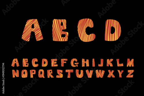 Hand drawn scribble alphabet with pencil texture. Playful crayon style ABC letters with sketch lines. Creative childish typography for posters, kids design and school projects