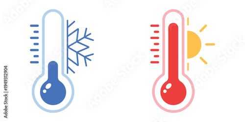Thermometer Icon set with heat and cold, Thermometer High Temperature Stock Vectors and Vector Art