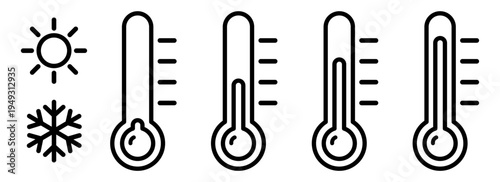 Thermometer Icon set with heat and cold, Thermometer High Temperature Stock Vectors and Vector Art