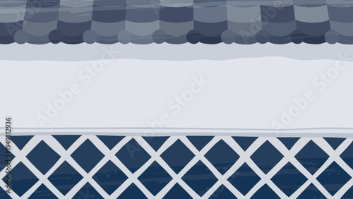 かわいいなまこ壁と瓦屋根の塀の背景イラスト_影あり_暗_16:9