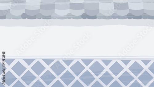 かわいいなまこ壁と瓦屋根の塀の背景イラスト_影あり_明_16:9