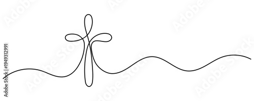 Continuous line drawing of Christian cross. Religious cross one line icon. One line drawing background. Vector illustration. Cross black icon . Editable stroke