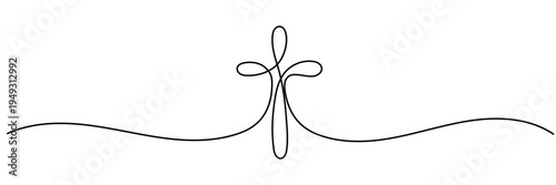 Continuous line drawing of Christian cross. Religious cross one line icon. One line drawing background. Vector illustration. Cross black icon . Editable stroke